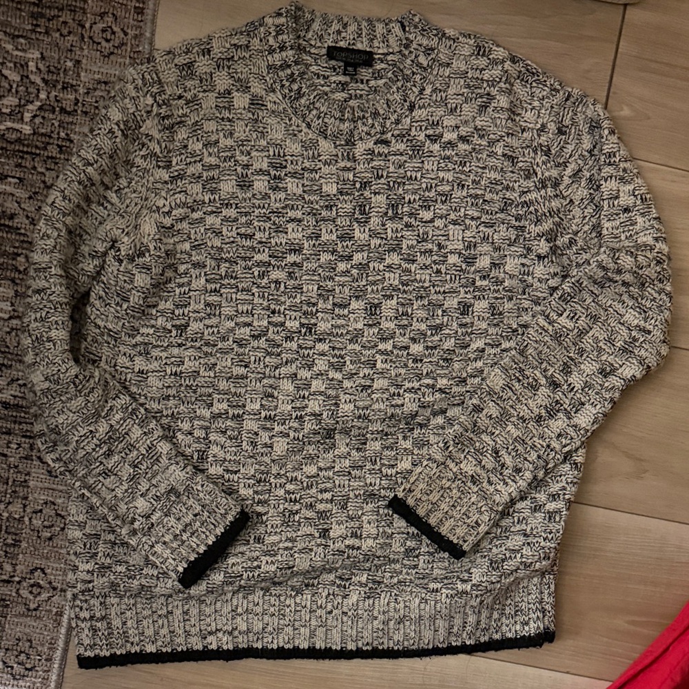 Topshop Black and Cream Patterned Crewneck Sweater